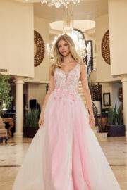 FULL FLOWER EMBROIDERED BODICE A LINE TULLE MATERIAL