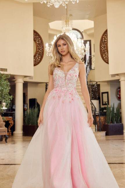 FULL FLOWER EMBROIDERED BODICE A LINE TULLE MATERIAL