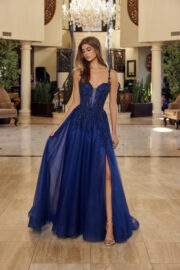 FIT AND FLARE LONG GOWN PLUNGING NECKLINE THIN STRAPS - Image 5