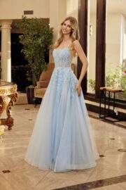 FIT AND FLARE LONG GOWN SCOOP NECKLINE THIN STRAPS - Image 9