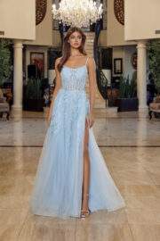 FIT AND FLARE LONG GOWN SCOOP NECKLINE THIN STRAPS - Image 7