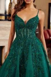 FIT & FLARE LONG GOWN PLUNGING V NECKLINE SPAGHETTI STRAPS - Image 7