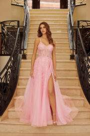 FIT AND FLARE LONG GOWN V NECKLINE DOUBLE SPAGHETTI STRAPS - Image 5