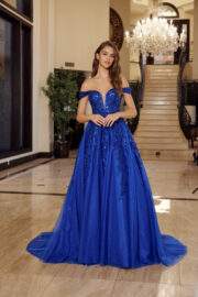 PLUNGING V NECKLINE BALL GOWN WITH A SHEER BONED WAISTLINE - Image 3