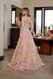 LONG TULLE BALL GOWN WITH FULL FLOWER APPLIQUE TIE BACK - Image 2