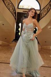 LONG A LINE GOWN SWEETHEART BUSTLINE WITH SPAGHETTI STRAPS - Image 3