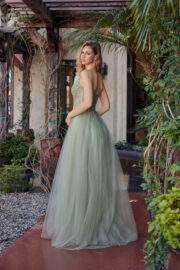 FIT AND FLARE LONG TULLE GOWN WITH PLUNGING V NECKLINE - Image 7
