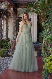 FIT AND FLARE LONG TULLE GOWN WITH PLUNGING V NECKLINE - Image 9