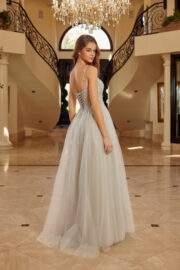 FIT AND FLARE LONG TULLE GOWN WITH PLUNGING V NECKLINE - Image 13