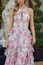 FIT AND FLARE LONG CHIFFON GOWN FEATURING A FLORAL PRINT - Image 5