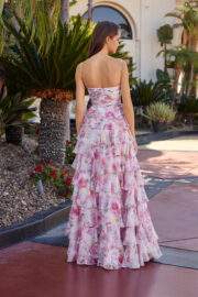 FLORAL PRINT A LINE GOWN STRAIGHT ACROSS PLEADED BUSTLINE - Image 5