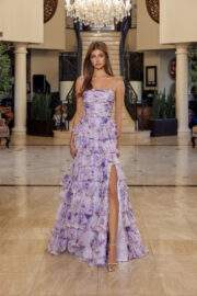 FLORAL PRINT A LINE GOWN STRAIGHT ACROSS PLEADED BUSTLINE - Image 4