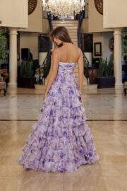 FLORAL PRINT A LINE GOWN STRAIGHT ACROSS PLEADED BUSTLINE - Image 3