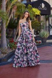 FLORAL PRINT LONG A LINE GOWN STRAPLESS SWEETHEART BUSTLINE - Image 6