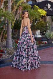 FLORAL PRINT LONG A LINE GOWN STRAPLESS SWEETHEART BUSTLINE - Image 4