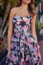 FLORAL PRINT LONG A LINE GOWN STRAPLESS SWEETHEART BUSTLINE - Image 5