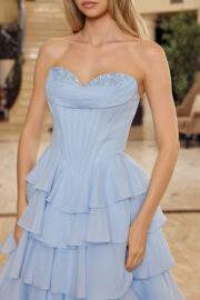 MULTILAYERED LONG BALL GOWN SEQUINED BUSTLINE - Image 3