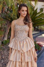 SHINY ORGANZA SCOOP BUSTLINE FULLY SEQUINED BODICE