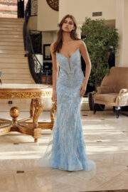 PEAKED NECKLINE WOVEN ALL OVER BEADED EMBELLISHMENTS FITTED - Image 8
