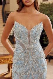 PEAKED NECKLINE WOVEN ALL OVER BEADED EMBELLISHMENTS FITTED - Image 6