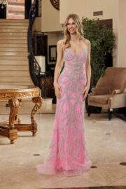 PEAKED NECKLINE WOVEN ALL OVER BEADED EMBELLISHMENTS FITTED - Image 4