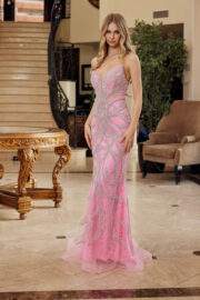 PEAKED NECKLINE WOVEN ALL OVER BEADED EMBELLISHMENTS FITTED - Image 3