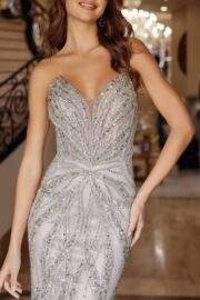 STRAPLESS BEADED GOWN WITH PEAKED NECKLINE AND LACE UP BACK - Image 3
