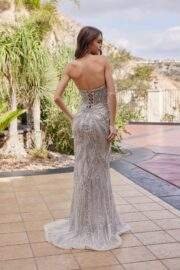 STRAPLESS BEADED GOWN WITH PEAKED NECKLINE AND LACE UP BACK - Image 4