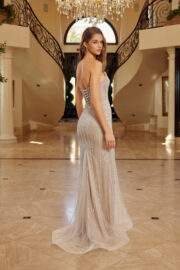 STRAPLESS BEADED TULLE GOWN PEAKED NECKLINE LACE UP CLOSURE - Image 7