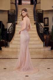STRAPLESS BEADED TULLE GOWN PEAKED NECKLINE LACE UP CLOSURE - Image 5