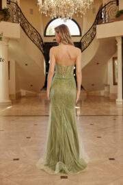 STRAPLESS BEADED TULLE GOWN PEAKED NECKLINE LACE UP CLOSURE - Image 2