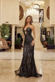 FITTED BEADED TULLE STRAPLESS KEYHOLE BODICE LACE UP CLOSURE - Image 10