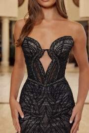 FITTED BEADED TULLE STRAPLESS KEYHOLE BODICE LACE UP CLOSURE - Image 9