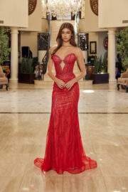 FITTED BEADED TULLE STRAPLESS KEYHOLE BODICE LACE UP CLOSURE - Image 7