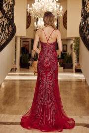 PEAKED NECKLINE BEADED TULLE LACE UP CLOSURE SPAGHETTI STRAP - Image 9