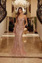 PEAKED NECKLINE BEADED TULLE LACE UP CLOSURE SPAGHETTI STRAP - Image 8