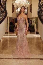PEAKED NECKLINE BEADED TULLE LACE UP CLOSURE SPAGHETTI STRAP - Image 7