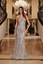PEAKED NECKLINE BEADED TULLE LACE UP CLOSURE SPAGHETTI STRAP - Image 4