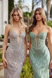 FULLY BEADED FITTED TULLE DRESS WOVEN SEQUINS AND V NECKLINE
