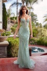 FULLY BEADED FITTED TULLE DRESS WOVEN SEQUINS AND V NECKLINE - Image 7