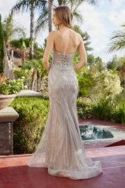 FULLY BEADED FITTED TULLE DRESS WOVEN SEQUINS AND V NECKLINE - Image 2