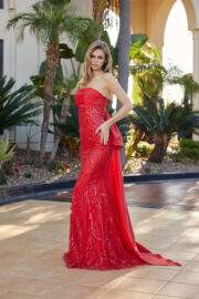 STRAPLESS GOWN FEATURING A RUCHED ACROSS TAFFETA BUSTLINE - Image 7