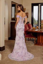 OFF SHOULDER SILHOUETTE EMBROIDERED BODICE THIGH HIGH SLIT - Image 5