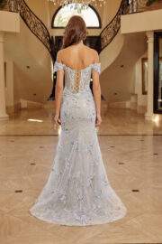 OFF SHOULDER SILHOUETTE EMBROIDERED BODICE THIGH HIGH SLIT - Image 2