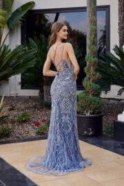 FITTED TULLE FULLY EMBELLISHED DEEP V NECKLINE LACE UP BACK - Image 6