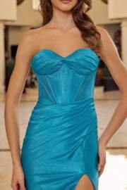 STRAPLESS SHINY STRETCH SATIN WEETHEART PLEATED BUSTLINE - Image 14
