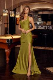 FITTED JERSEY HALTER TOP SWEETHEART NECKLINE THIGH HIGH SLIT - Image 10
