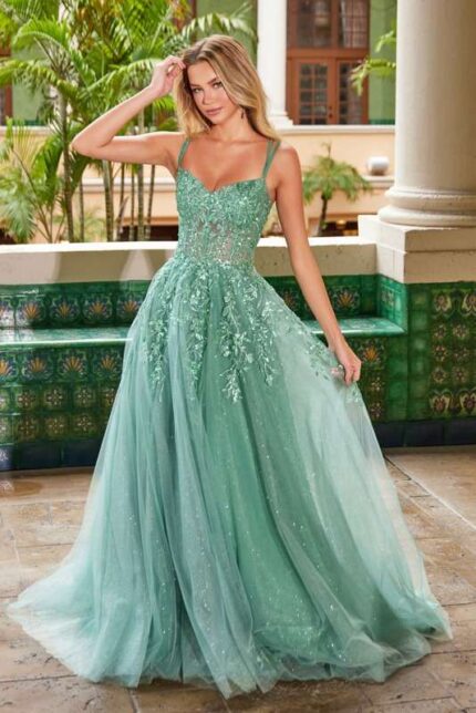 A-Line Sweetheart Neckline Dress with Floral Applique