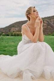 A LINE TULLE GOWN SEQUINED LACE ZIPPER BACK CHAPEL TRAIN - Image 2