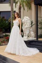 A LINE TULLE GOWN ILLUSION SIDE PANELS APPLIQUE STRAPS - Image 2